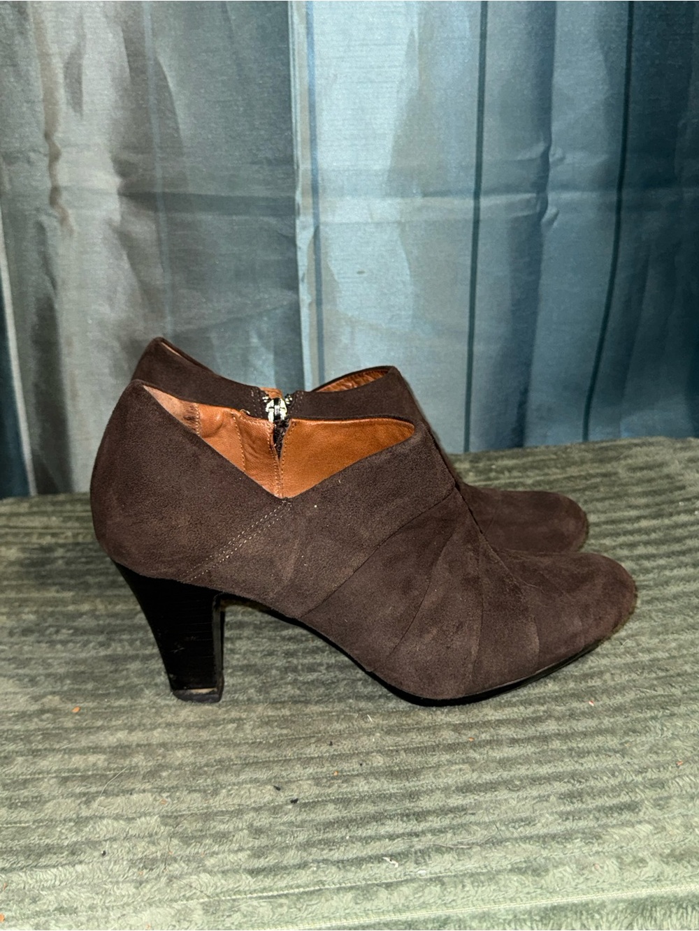 Clarks Dark Brown Suede Ankle Heels with Side Zip